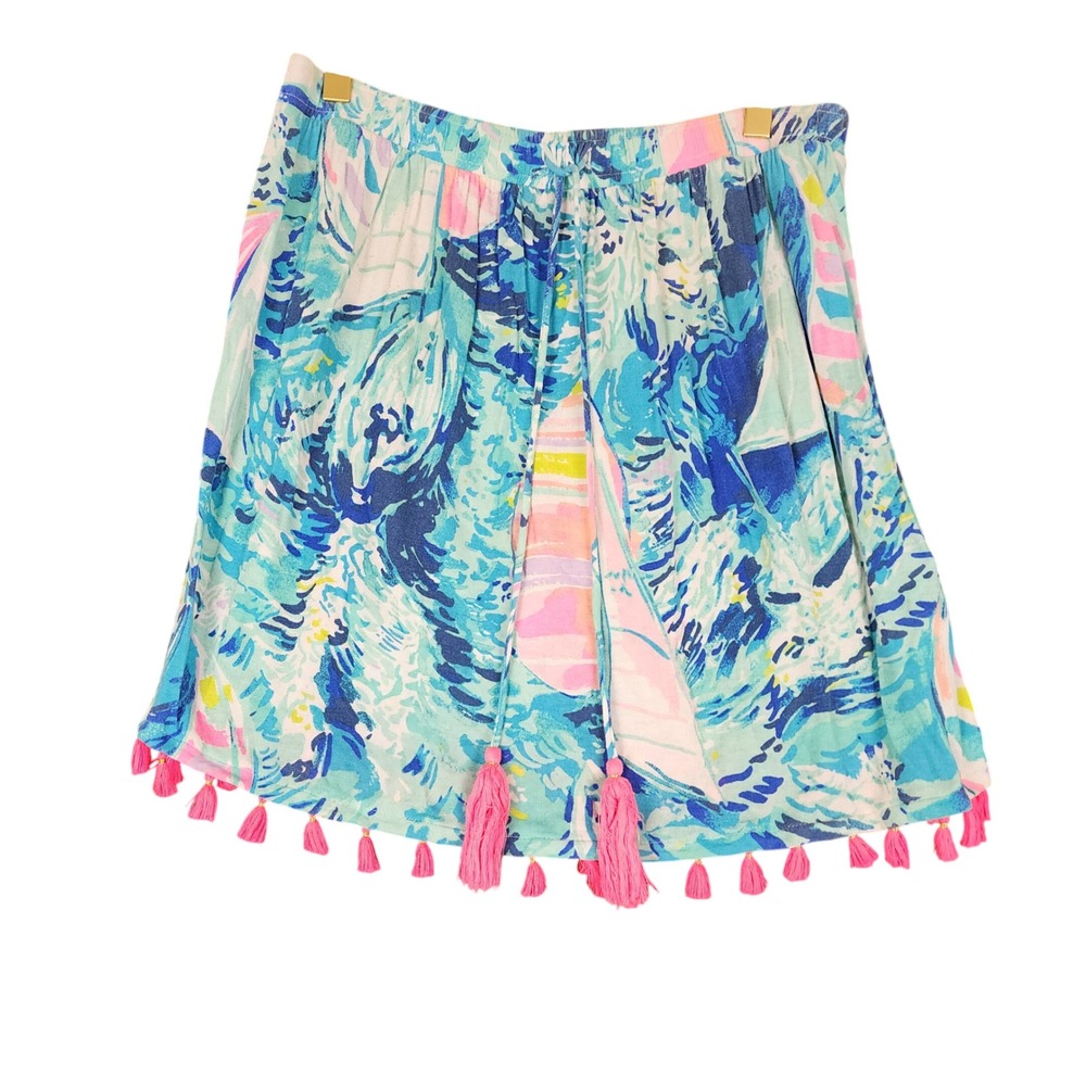 Lilly Pulitzer Madison Skort Small Blue Pink Sailboat Nautical Tassel Trim 2106
